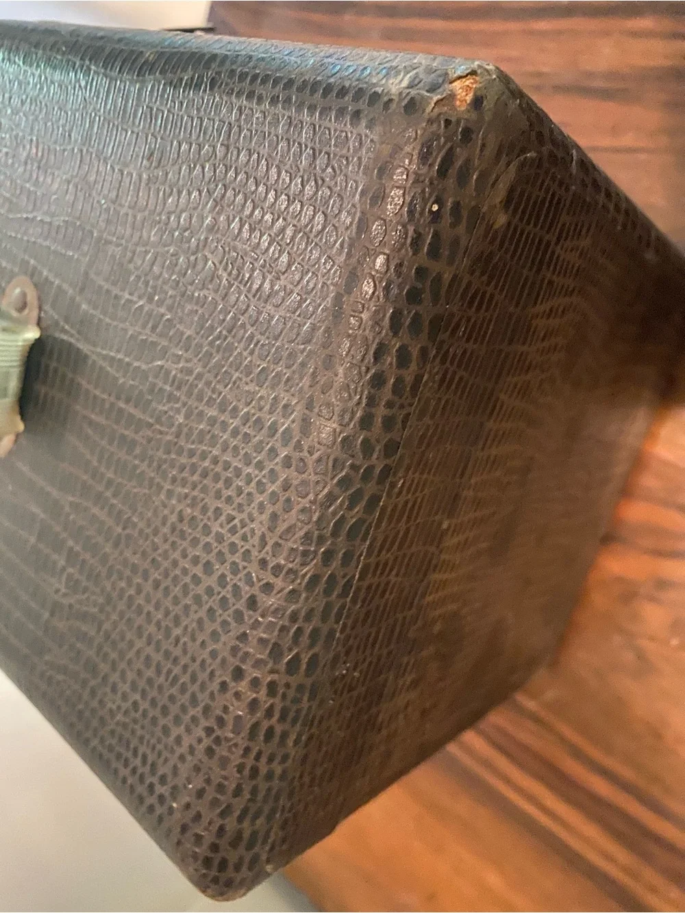 VTG or antique Faux Croc Train Case with Mirror. Lauren style decor